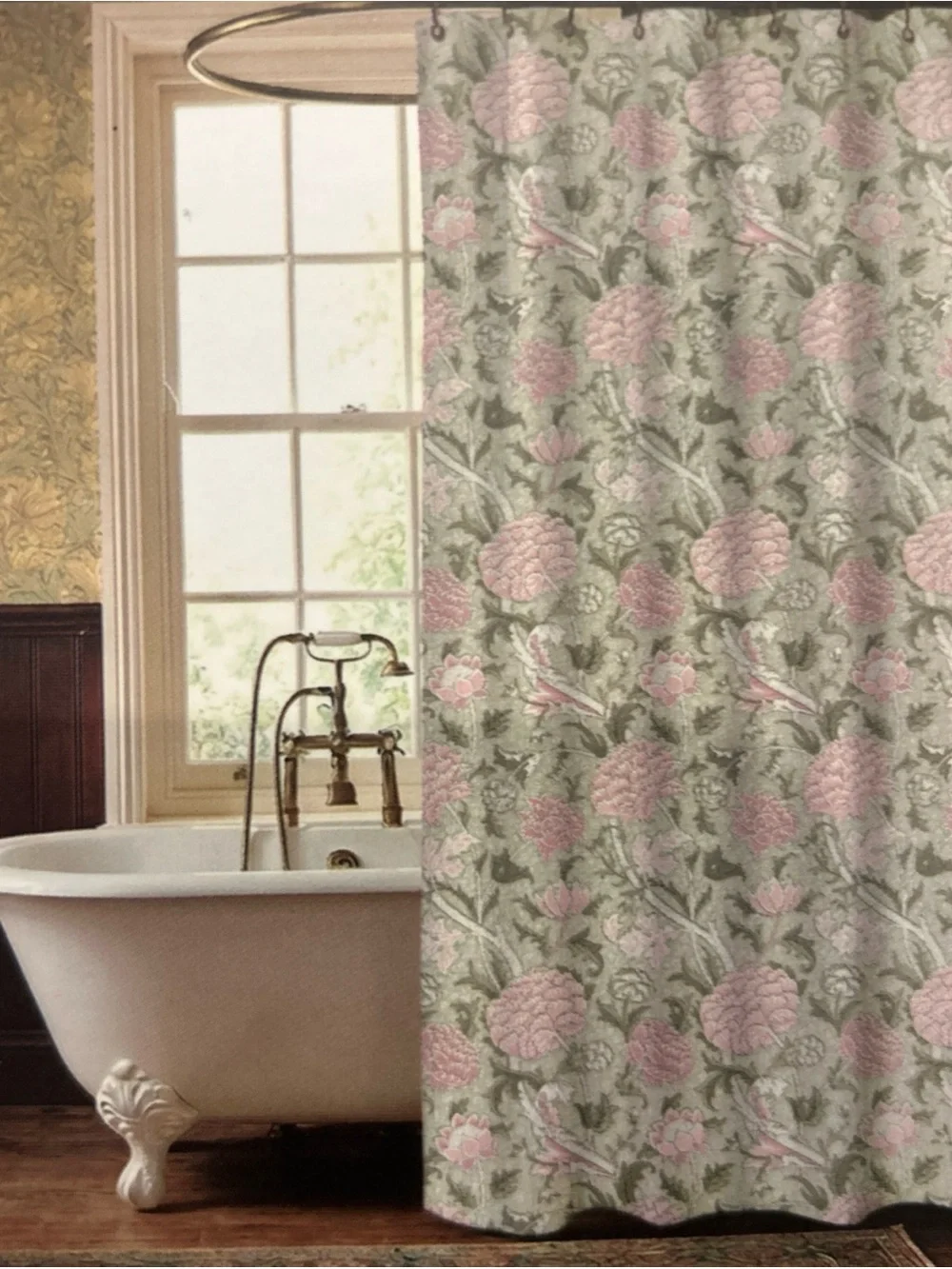 William Morris & Co Shower Curtain CRAY Green Pink White 72x72